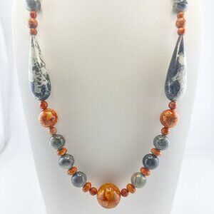 Jay King Necklace Coral Jasper Polished Round Orange Beaded Sterling Silver 104g